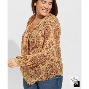 Torrid Crinkle Chiffon Raglan Tie Front Blouse Medallion 2X NEW